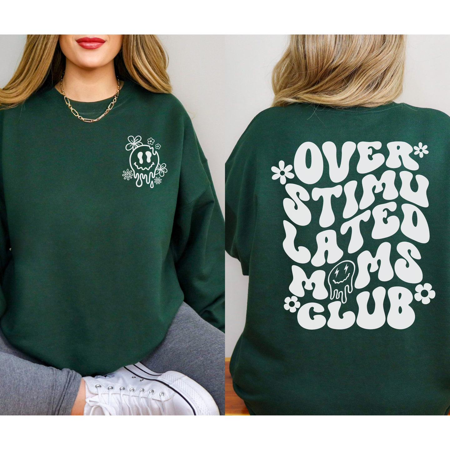 Over Stimulated Moms Club Crewneck Sweatshirt sizes small to 5XL